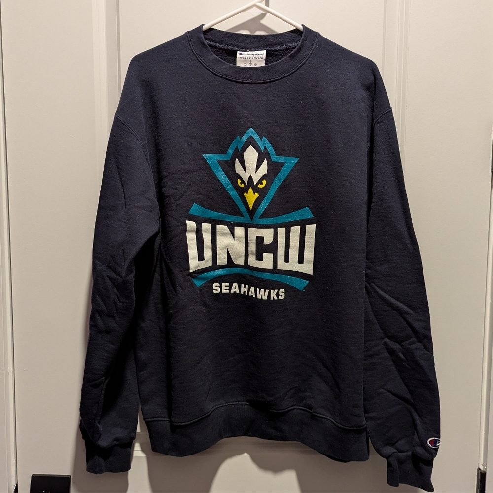 Champion Blue Crewneck Sweater with Ribbed Collars
